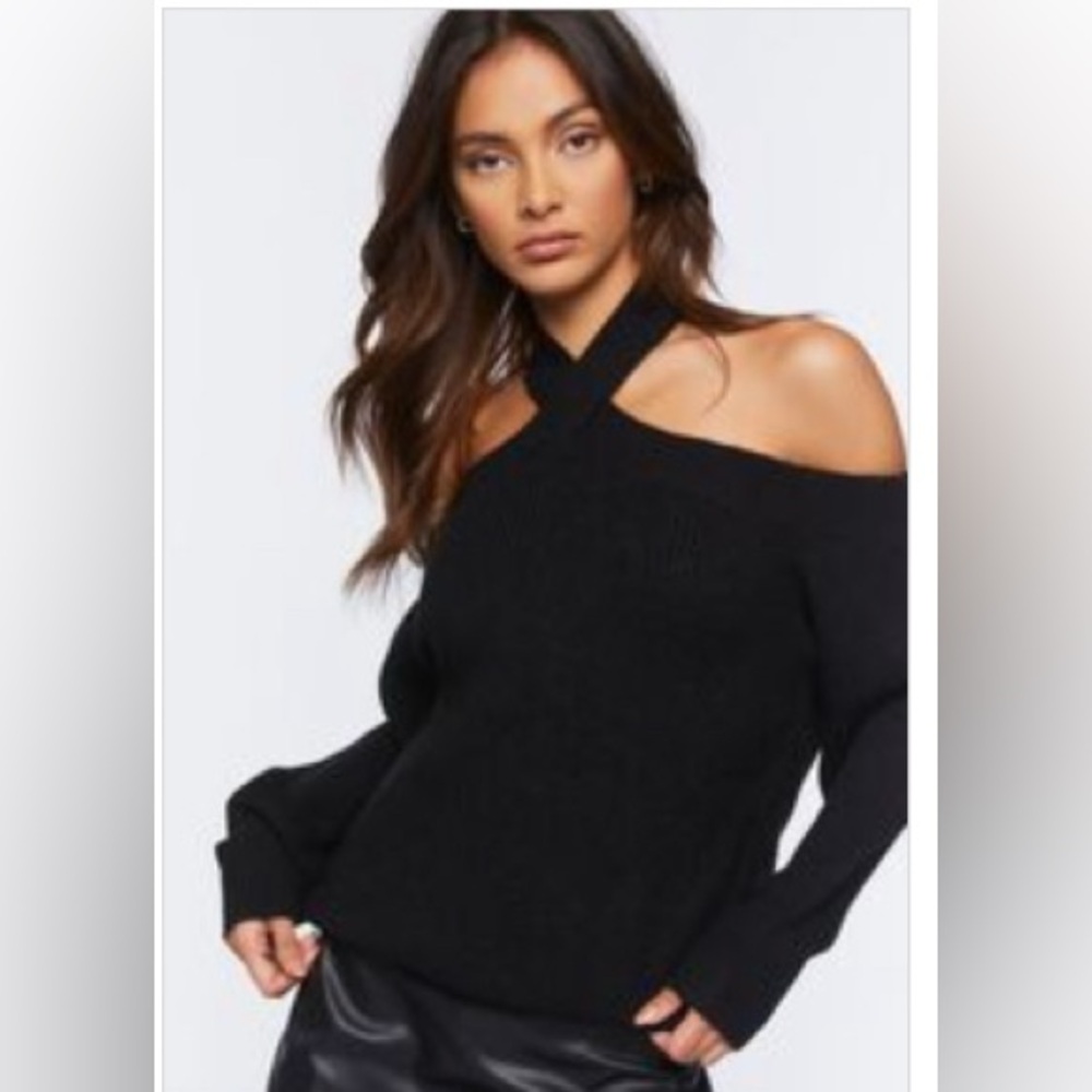 Off the Shoulder Black Sweater | Twist Neck